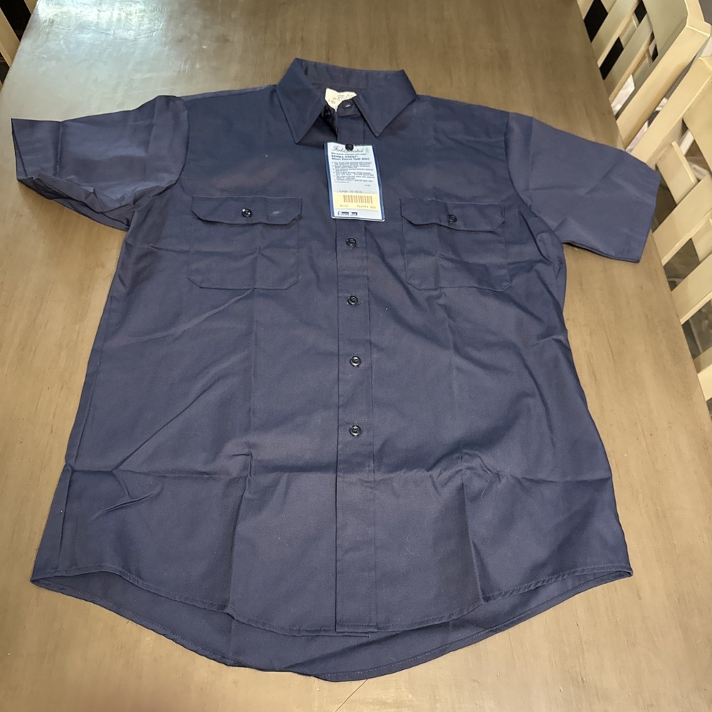 Vintage Sears  Work Shirt Size L Navy Blue NWT Perma-Prest Twill Short Sleeve
